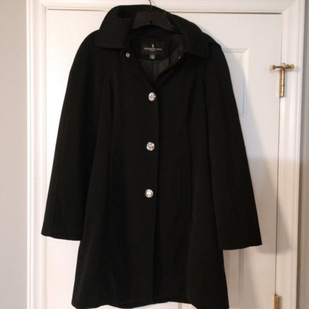 London Fog Hooded A-Line Raincoat - Black